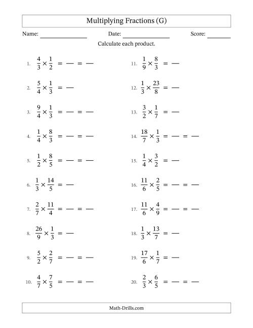 The Multiplying Proper and Improper Fractions with Some Simplification (Fillable) (G) Math Worksheet