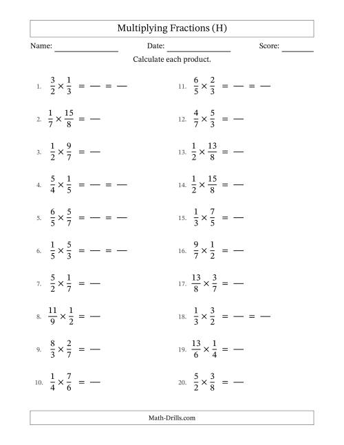 The Multiplying Proper and Improper Fractions with Some Simplification (Fillable) (H) Math Worksheet