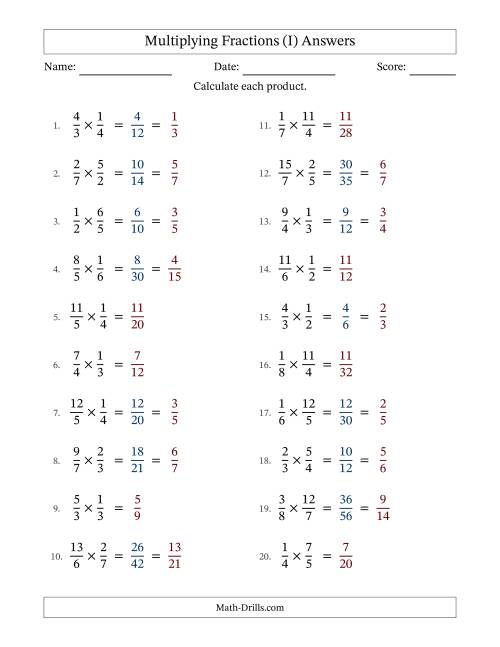 The Multiplying Proper and Improper Fractions with Some Simplification (Fillable) (I) Math Worksheet Page 2