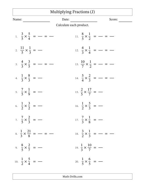 The Multiplying Proper and Improper Fractions with Some Simplification (Fillable) (J) Math Worksheet