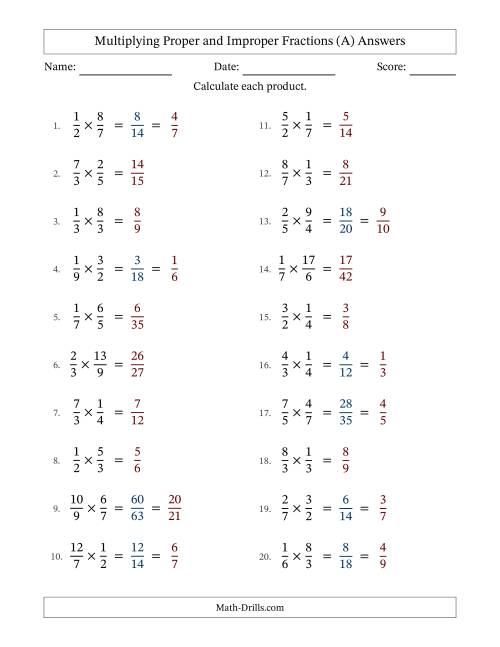 The Multiplying Proper and Improper Fractions with Some Simplifying (Fillable) (All) Math Worksheet Page 2