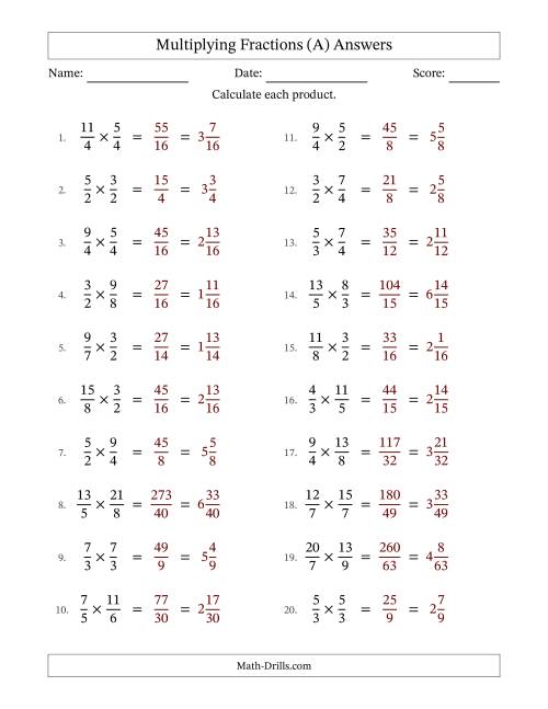 The Multiplying Two Improper Fractions with No Simplifying (Fillable) (A) Math Worksheet Page 2