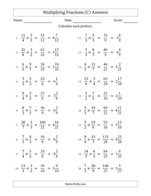 The Multiplying Two Improper Fractions with No Simplification (Fillable) (C) Math Worksheet Page 2
