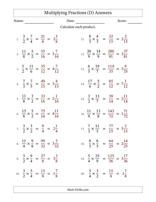 The Multiplying Two Improper Fractions with No Simplification (Fillable) (D) Math Worksheet Page 2