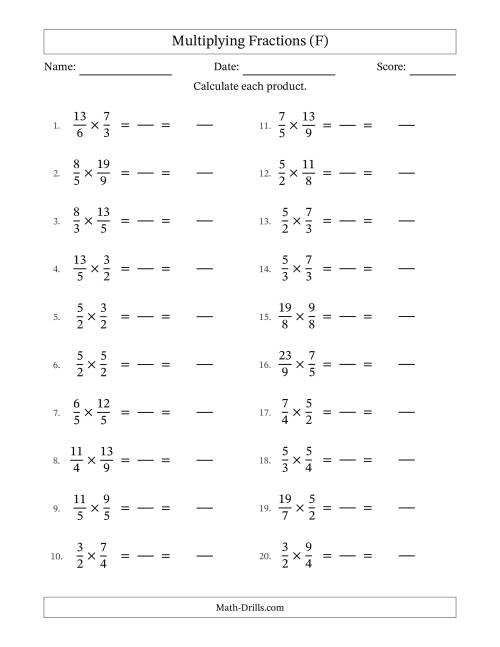 The Multiplying Two Improper Fractions with No Simplification (Fillable) (F) Math Worksheet