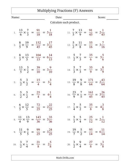 The Multiplying Two Improper Fractions with No Simplification (Fillable) (F) Math Worksheet Page 2