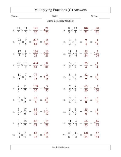 The Multiplying Two Improper Fractions with No Simplification (Fillable) (G) Math Worksheet Page 2