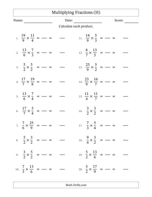 The Multiplying Two Improper Fractions with No Simplification (Fillable) (H) Math Worksheet
