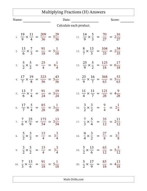 The Multiplying Two Improper Fractions with No Simplification (Fillable) (H) Math Worksheet Page 2