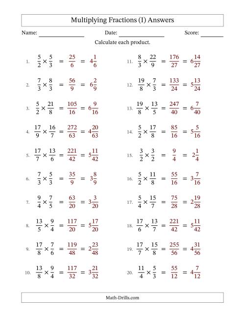 The Multiplying Two Improper Fractions with No Simplification (Fillable) (I) Math Worksheet Page 2