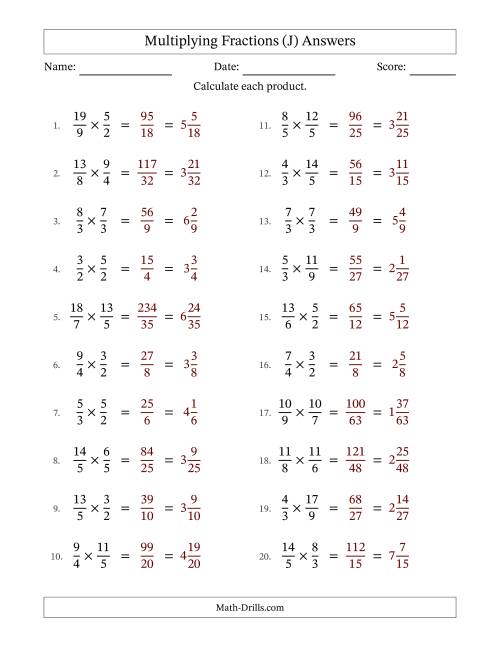 The Multiplying Two Improper Fractions with No Simplification (Fillable) (J) Math Worksheet Page 2