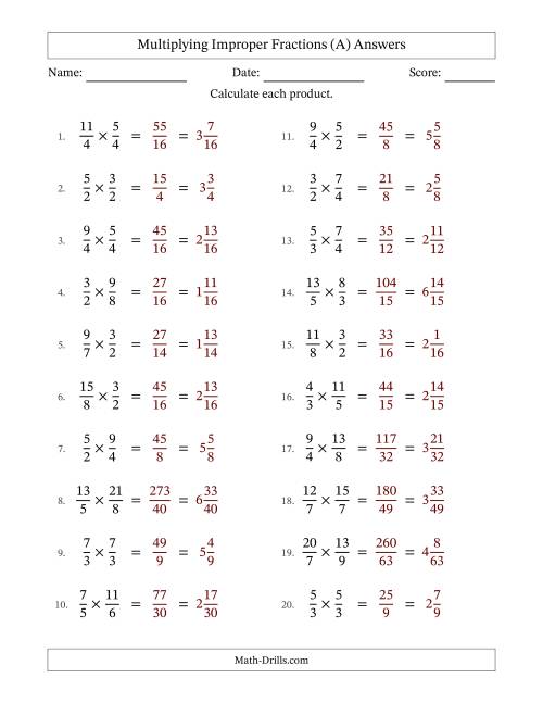 The Multiplying Two Improper Fractions with No Simplifying (Fillable) (All) Math Worksheet Page 2