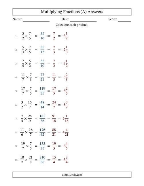The Multiplying Two Improper Fractions with All Simplifying (Fillable) (A) Math Worksheet Page 2