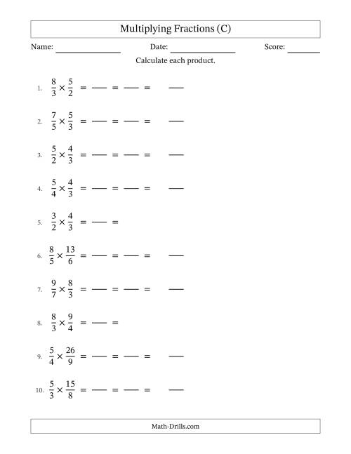 The Multiplying Two Improper Fractions with All Simplification (Fillable) (C) Math Worksheet
