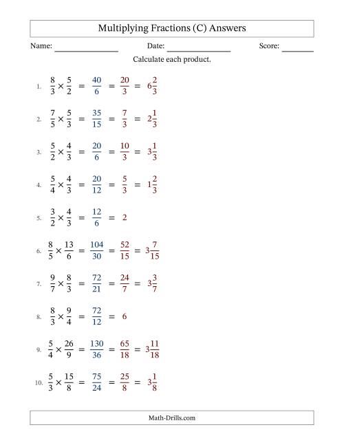 The Multiplying Two Improper Fractions with All Simplification (Fillable) (C) Math Worksheet Page 2