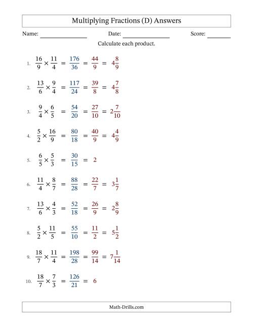 The Multiplying Two Improper Fractions with All Simplification (Fillable) (D) Math Worksheet Page 2