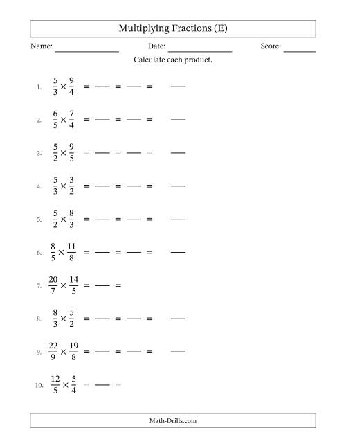 The Multiplying Two Improper Fractions with All Simplification (Fillable) (E) Math Worksheet