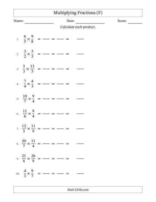 The Multiplying Two Improper Fractions with All Simplification (Fillable) (F) Math Worksheet