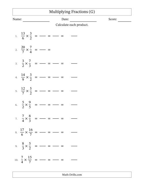 The Multiplying Two Improper Fractions with All Simplification (Fillable) (G) Math Worksheet