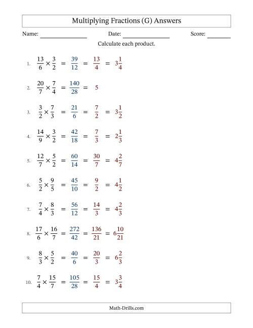The Multiplying Two Improper Fractions with All Simplification (Fillable) (G) Math Worksheet Page 2