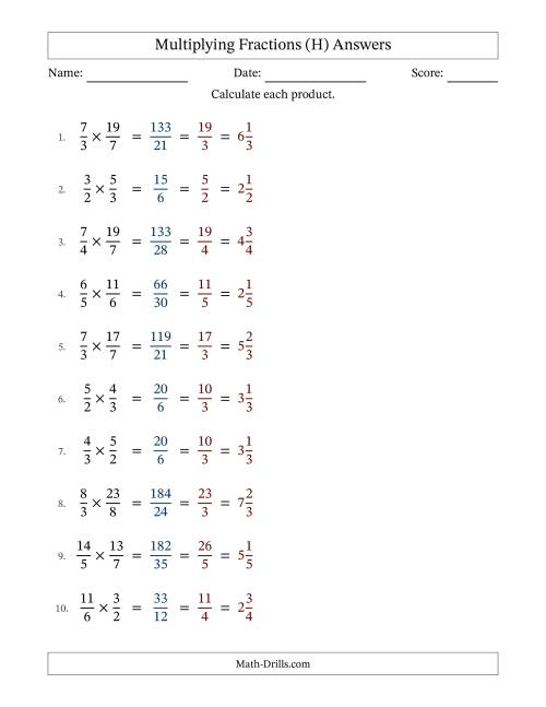 The Multiplying Two Improper Fractions with All Simplification (Fillable) (H) Math Worksheet Page 2