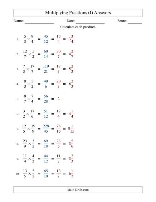The Multiplying Two Improper Fractions with All Simplification (Fillable) (I) Math Worksheet Page 2