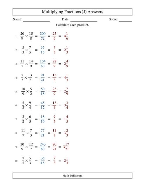 The Multiplying Two Improper Fractions with All Simplification (Fillable) (J) Math Worksheet Page 2