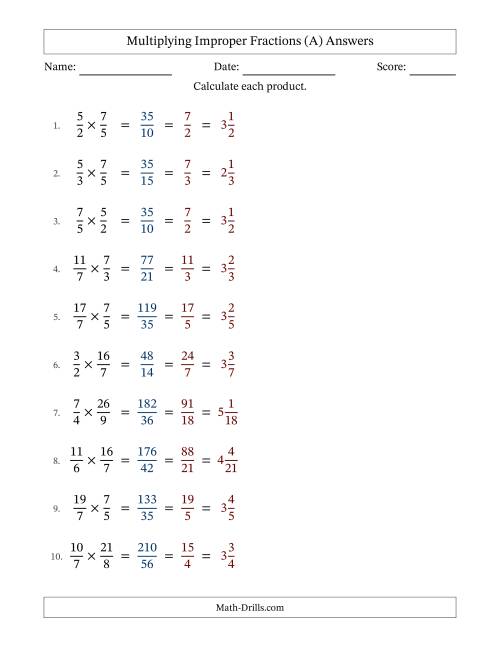 The Multiplying Two Improper Fractions with All Simplifying (Fillable) (All) Math Worksheet Page 2