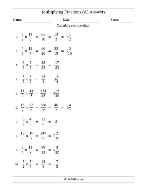 The Multiplying Two Improper Fractions with Some Simplification (Fillable) (A) Math Worksheet Page 2