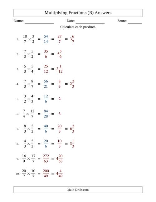 The Multiplying Two Improper Fractions with Some Simplification (Fillable) (B) Math Worksheet Page 2