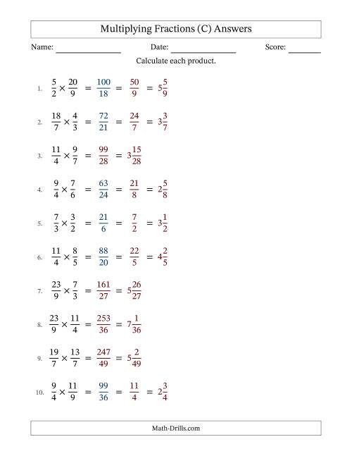 The Multiplying Two Improper Fractions with Some Simplification (Fillable) (C) Math Worksheet Page 2