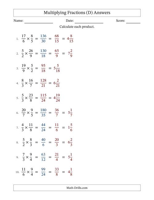 The Multiplying Two Improper Fractions with Some Simplification (Fillable) (D) Math Worksheet Page 2