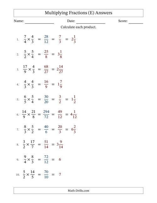 The Multiplying Two Improper Fractions with Some Simplification (Fillable) (E) Math Worksheet Page 2