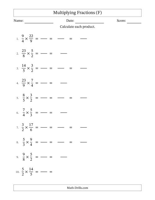 The Multiplying Two Improper Fractions with Some Simplification (Fillable) (F) Math Worksheet