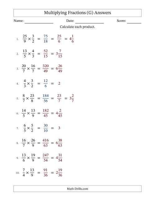 The Multiplying Two Improper Fractions with Some Simplification (Fillable) (G) Math Worksheet Page 2