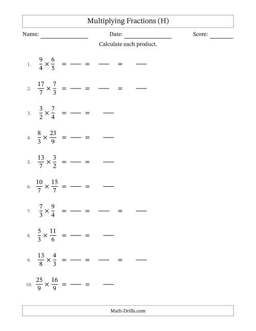 The Multiplying Two Improper Fractions with Some Simplification (Fillable) (H) Math Worksheet