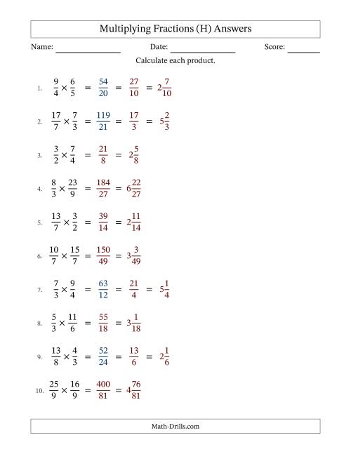 The Multiplying Two Improper Fractions with Some Simplification (Fillable) (H) Math Worksheet Page 2