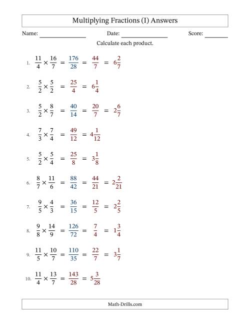 The Multiplying Two Improper Fractions with Some Simplification (Fillable) (I) Math Worksheet Page 2