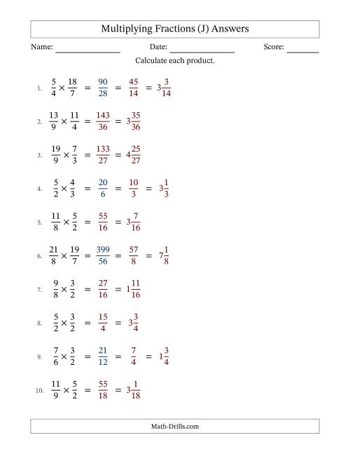 The Multiplying Two Improper Fractions with Some Simplification (Fillable) (J) Math Worksheet Page 2