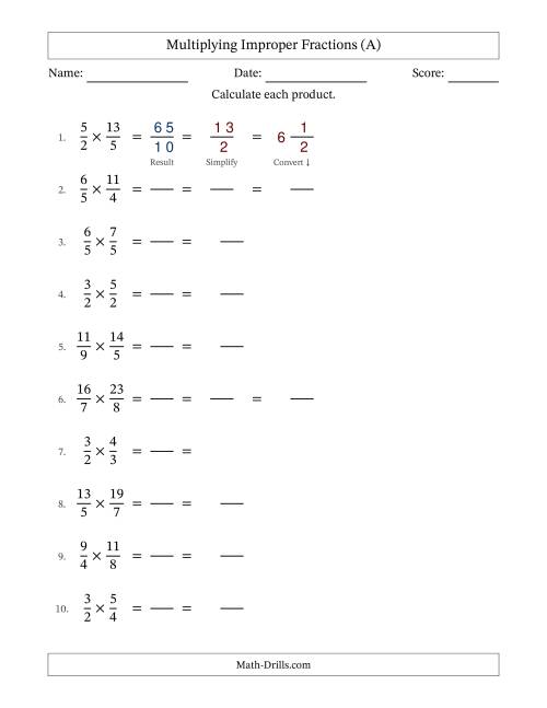 The Multiplying Two Improper Fractions with Some Simplifying (Fillable) (All) Math Worksheet