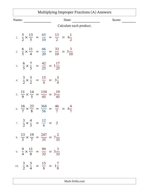 The Multiplying Two Improper Fractions with Some Simplifying (Fillable) (All) Math Worksheet Page 2