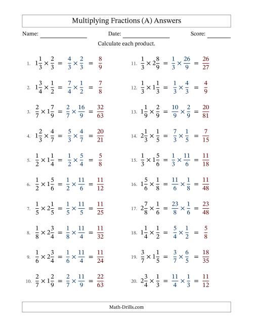 The Multiplying Proper and Mixed Fractions with No Simplifying (Fillable) (A) Math Worksheet Page 2
