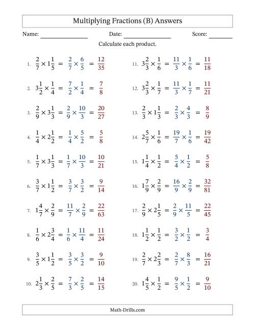 The Multiplying Proper and Mixed Fractions with No Simplification (Fillable) (B) Math Worksheet Page 2