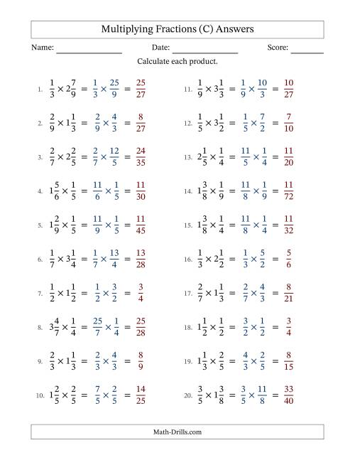 The Multiplying Proper and Mixed Fractions with No Simplification (Fillable) (C) Math Worksheet Page 2