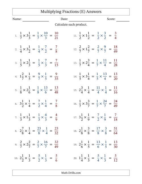 The Multiplying Proper and Mixed Fractions with No Simplification (Fillable) (E) Math Worksheet Page 2