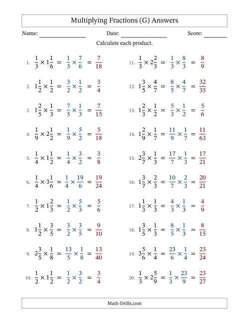 The Multiplying Proper and Mixed Fractions with No Simplification (Fillable) (G) Math Worksheet Page 2