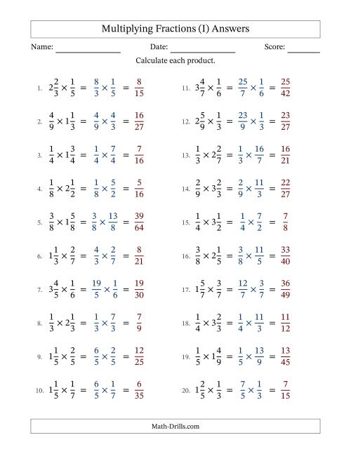 The Multiplying Proper and Mixed Fractions with No Simplification (Fillable) (I) Math Worksheet Page 2