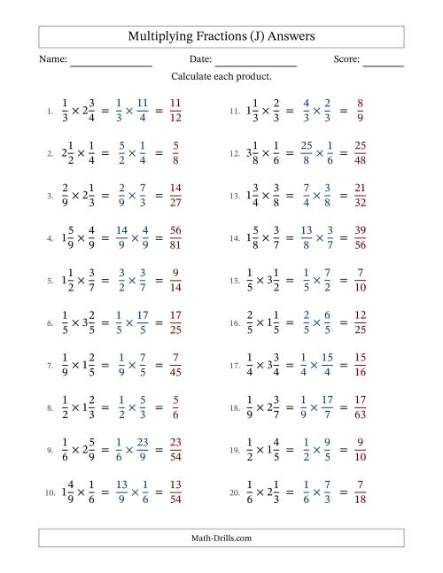 The Multiplying Proper and Mixed Fractions with No Simplification (Fillable) (J) Math Worksheet Page 2
