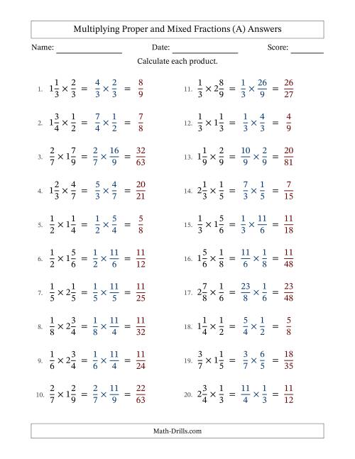 The Multiplying Proper and Mixed Fractions with No Simplifying (Fillable) (All) Math Worksheet Page 2