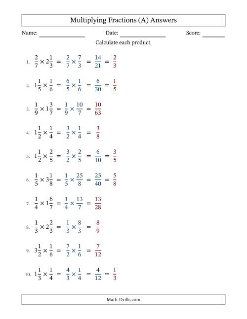 The Multiplying Proper and Mixed Fractions with Some Simplifying (Fillable) (A) Math Worksheet Page 2
